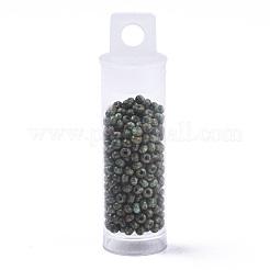 チェコガラスビーズ  ラウンドガラスシードビーズ  ベーキングペイントスタイル  ダークオリーブグリーン  8/0  3x2mm  穴：1mm  約10 G /ボトル&nbsp;SEED-R047-B-69130