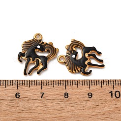 304ステンレススチールエナメルペンダント  馬のチャーム  ゴールドカラー  ブラック  20x17x2.5mm  穴：1.4mm&nbsp;LS-STAS-Q363-13B-G