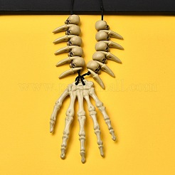 Halloween Resin Skeleton Hand Pendant Polyester Cord Necklaces&nbsp;NJEW-C095-01