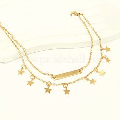 真鍮製の星型ペンダントが付いた二重構造のアンクレット。女性用カジュアルデイリーウェア  18KGP本金メッキ  9-7/8インチ（250mm）&nbsp;ZU0184
