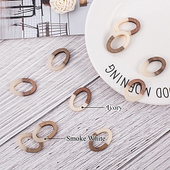 樹脂と木製のリンクリング  オーバル  ホワイトスモーク  28.5x19.5x3~4mm  10個/箱&nbsp;RESI-OL0001-05B