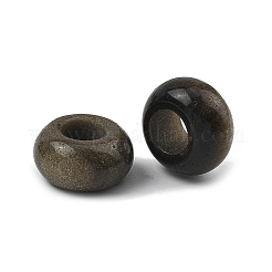 天然の金色の光沢のある黒曜石のヨーロピアン ビーズ  大穴ビーズ  滑らかなロンデル  14x8mm  穴：6mm&nbsp;GG-CBA02C4-06C