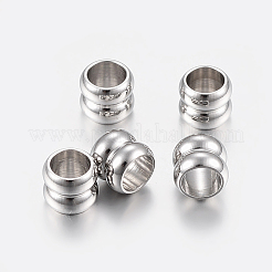 変色しにくい201ステンレススチールビーズ  コラム  ステンレス鋼色  8x6mm  穴：6mm&nbsp;STAS-K172-25P-04