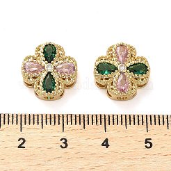 真鍮製マイクロパヴェキュービックジルコニアビーズ  クローバー  18KGP本金メッキ  13.5x13.5x5.5mm  穴：2mm&nbsp;LS-KK-D093-07G