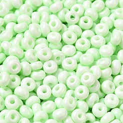 焼付塗装ガラスシードビーズ  ドーナツ  アクアマリン  4x2.5mm  穴：1mm  約6205個/ポンド&nbsp;SEED-B001-02A-11