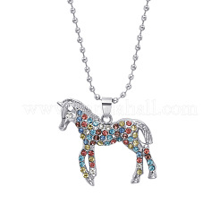 Alloy Colorful Rhinestone Horse Pendant Necklaces for Kid&nbsp;FS-WG0E39F-01