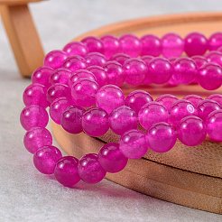 DIYジュエリーブレスレット作りキット  3連売り8mm染めの丸い天然白翡翠ビーズと平らな弾性糸  マゼンタ  8mm  穴：1mm  約49個/連  15.16''（38.5センチメートル）  1連 /セット&nbsp;DIY-SZ0003-69M