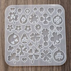 クローバーシリーズ DIY シリコンオーナメント型  UVレジン用  エポキシ樹脂工芸品作り  ホワイトスモーク  120x115x4mm  穴：2mm  内径：8~42x7~23mm&nbsp;SIMO-R012-01C