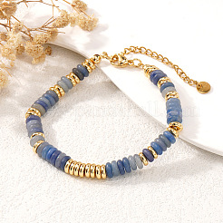 Disc Natural Blue Chalcedony & 304 Stainless Steel Beaded Bracelet for Women&nbsp;VZ6468