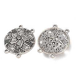 チベット風合金連バー  4ループ  花付きフラットラウンド  アンティークシルバー  36x31x6mm  穴：2mm  約172個/1000g&nbsp;FIND-C094-15AS