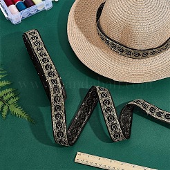ヴィンテージジャカードポリエステルリボン  刺繍入りの織りリボン  スパンコール  DIYクラフト縫製アクセサリー  ブラック  1-3/8インチ（34mm）&nbsp;OCOR-WH0101-259A