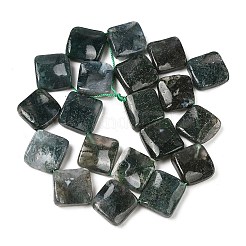 天然石モスアゲートビーズ連売り  ねじれた菱形  19~19.5x19~19.5x5~5.5mm  穴：1mm  約21個/連  15.83''（40.2センチメートル）&nbsp;G-L239-16