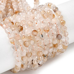 天然シトリン（加熱）ビーズ連売り  多面カット  ラウンド  4~4.5mm  穴：0.7mm  約87個/連  15.35''（39センチメートル）&nbsp;G-K366-C11-4mm