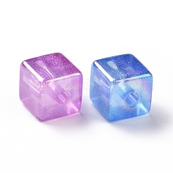 透明なアクリルビーズ  ABカラーメッキ  キューブ  ミックスカラー  12x12x12mm  穴：3mm  約230個/500g&nbsp;ACRP-F002-04