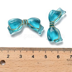 透明なアクリルビーズ  蝶結び  ゴールドライン入り  ダークシアン  13.5x29x6mm  穴：1.6mm&nbsp;X-MACR-K359-40F