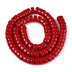 オペークソリッドカラーガラスビーズ連売り  フラットラウンド  クリムゾン  8~8.5x3.5~4mm  穴：0.9mm  約95~97個/連  14.76~15.16インチ（37.5~38.5cm）&nbsp;GLAA-N026-4x8mm-06