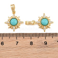 Brass Micro Pave Clear Cubic Zirconia with Synthetic Turquoise Charms&nbsp;KK-CBA2DE6-10G-02
