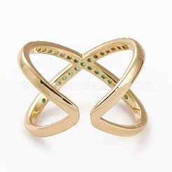 Brass Micro Pave Cubic Zirconia Cuff Rings&nbsp;LS-RJEW-C101-13G-E