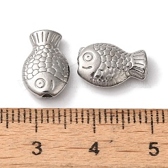 変色しない304ステンレススチールビーズ  魚  ステンレス鋼色  8x12x3.5mm  穴：1.6mm&nbsp;STAS-I305-167P