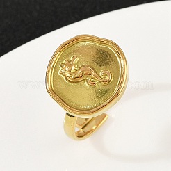 金色の304ステンレススチールの指輪  イオンプレーティング（ip）  タツノオトシゴ  15x15mm&nbsp;RJEW-H254-08B-G