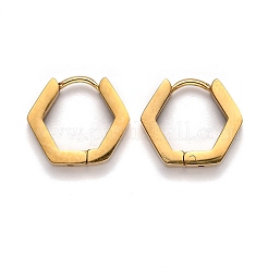 304ステンレススチール六角形フープピアス  ゴールドカラー  12.5x14.5x3mm  ピン：1mm&nbsp;STAS-H156-03B-G