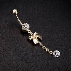 Piercing Jewelry Real 18K Gold Plated Brass Rhinestone Bowknot Navel Ring Belly Rings&nbsp;AJEW-EE0001-67