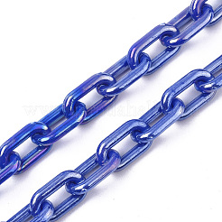 アクリル不透明アズキチェーン  ABカラー  オーバル  ブルー  13x8x2mm  19.68インチ（50cm）/連&nbsp;X-PACR-N009-002B