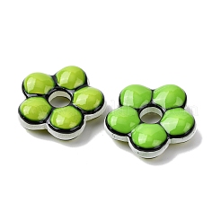 手作りのガラスエナメルビーズ  花  染め＆加熱  ライムグリーン  24x24.5x7~8mm  穴：5.8mm&nbsp;GLAA-K070-06D