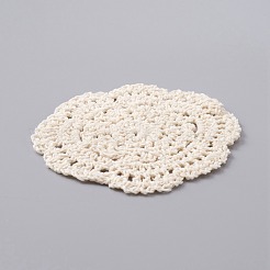 手作りコットンレースカップコースター  かぎ針カップマット  花  パパイヤホイップ  100~105x2mm&nbsp;AJEW-WH0235-90
