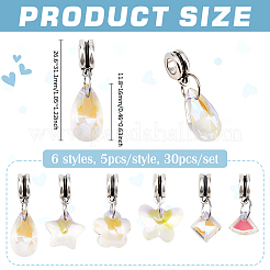 30Pcs 6 Styles Glass European Dangle Charms&nbsp;PALLOY-PH01876