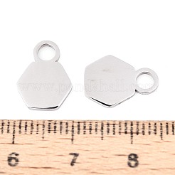 304ステンレススチールチャーム  空白タグのスタンプ  六角  ステンレス鋼色  13x10x1mm  穴：3mm  10個/袋&nbsp;LS-STAS-T070-13P