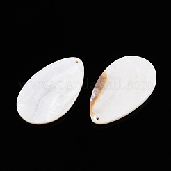 天然淡水シェルの大きなペンダント  ティアドロップチャーム  フローラルホワイト  55x32.5x2.5mm  穴：1.6mm&nbsp;SHEL-T020-02