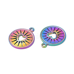 イオンプレーティング（IP）304ステンレスペンダント  ハートチャームをくり抜いたフラットラウンド  虹色  18x14.5x1.5mm  穴：1.5mm&nbsp;STAS-L268-013MC