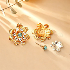 真鍮とターコイズのスタッドピアス  花  ゴールドカラー  30x28mm&nbsp;WG438B6-02