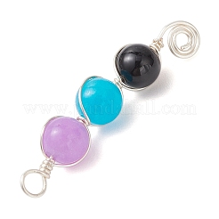 5Pcs 5 Styles Dyed Natural Malaysia Jade & Amethyst & Black Onyx(Dyed & Heated) & Rose Quartz & Labradorite Round Beaded Pendants&nbsp;PALLOY-JF04051-02