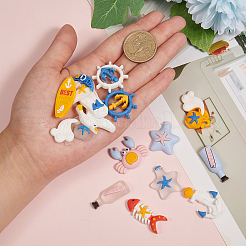 46個23スタイルの樹脂カボション  イヤリング＆ボビーピンアクセサリーのDIY  ボトル＆スター＆シューズ＆ボートアンカー＆船＆カモメ＆ラダー＆イルカ＆カニ＆フィッシュボーン＆サーフボード  ミックスカラー  31x11.5mm&nbsp;RESI-CJ0001-176