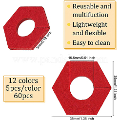 フェルトワイングラスチャーム60色12個  六角  ミックスカラー  35x35x3mm  5個/カラー&nbsp;AJEW-BC0003-09