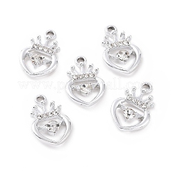 合金ラインストーンペンダント  プラチナトーンのクラウンハートチャーム  クリスタル  20x13x4mm  穴：2mm&nbsp;ALRI-C008-14P