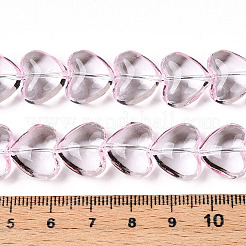 透明ガラスビーズ連売り  ハート  パールピンク  12.5x14.5x8mm  穴：0.8mm  約50個/連  24.61''（62.5センチメートル）&nbsp;GLAA-T023-13F