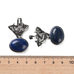 染めの天然ラピスラズリのペンダント  真鍮パーツ  鉛フリー＆カドミウムフリー  楕円形の月  34x24x6mm  穴：6.5x5mm&nbsp;G-F777-02AS-09