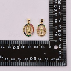 10個ラックメッキ真鍮マイクロパヴェキュービックジルコニアペンダント  18KGP本金メッキ  長持ちメッキ  聖母マリアと花  カラフル  23x14.5x3mm  穴：3.5x3mm&nbsp;KK-SZ0001-88