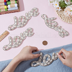 4Pcs Word Love Glass Crystal Rhinestone with Plastic Pearl Sew on Cloth Patches&nbsp;PATC-FG0003-51