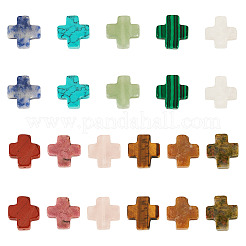 22 個 11 スタイルの天然 & 合成混合宝石ビーズ  クロス  13~13.5x12.5~13x4~5mm  穴：1mm  2個/スタイル&nbsp;G-TA0002-52