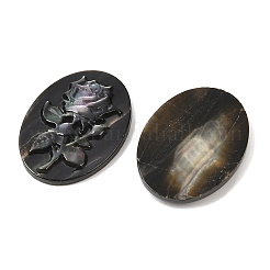 天然の黒リップシェル彫刻カボション  花とオーバル  20x15x3mm&nbsp;SSHEL-B006-08