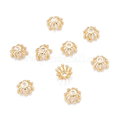 真鍮マルチペタルビーズキャップ  長持ちメッキ  花  18KGP本金メッキ  7.5x4mm  穴：1.4mm&nbsp;KK-K251-06G