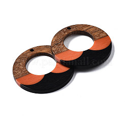 樹脂＆ウォールナットウッドペンダント  リング  カラフル  38x3mm  穴：2mm&nbsp;X-RESI-S389-063