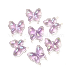 夜光UVメッキレインボー虹色アクリルビーズ  暗闇で光る  蝶  ミディアム蘭  30x29x10.5mm  穴：2mm&nbsp;LS-OACR-F006-03D