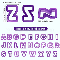 ABSプラスチッククッキーカッター26個  ベーキングツール  a～zの文字  パープル  47.5~50.5x21.5~58x11.8mm&nbsp;DIY-SC0030-47