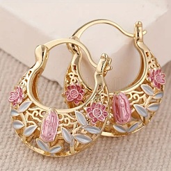 Flower Pattern Brass Enamel Hoop Earrings&nbsp;FS-WGDF85D-01