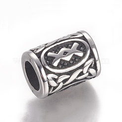 304ステンレススチールビーズ  コラム  アンティークシルバー  13.5x10mm  穴：6mm&nbsp;STAS-F212-044AS